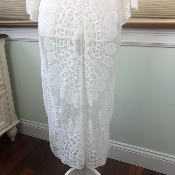 Coastal Beachy Longline Open Front Duster Lace Cardigan Coverup Romantic Dainty - Picture 8 of 14